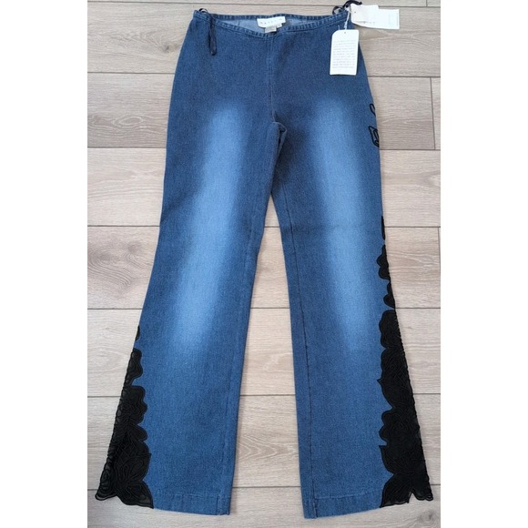 Basix Ii Denim - Basix II Jeans Cutout Black Lace Floral Bootcut Boho Size 8 NWT